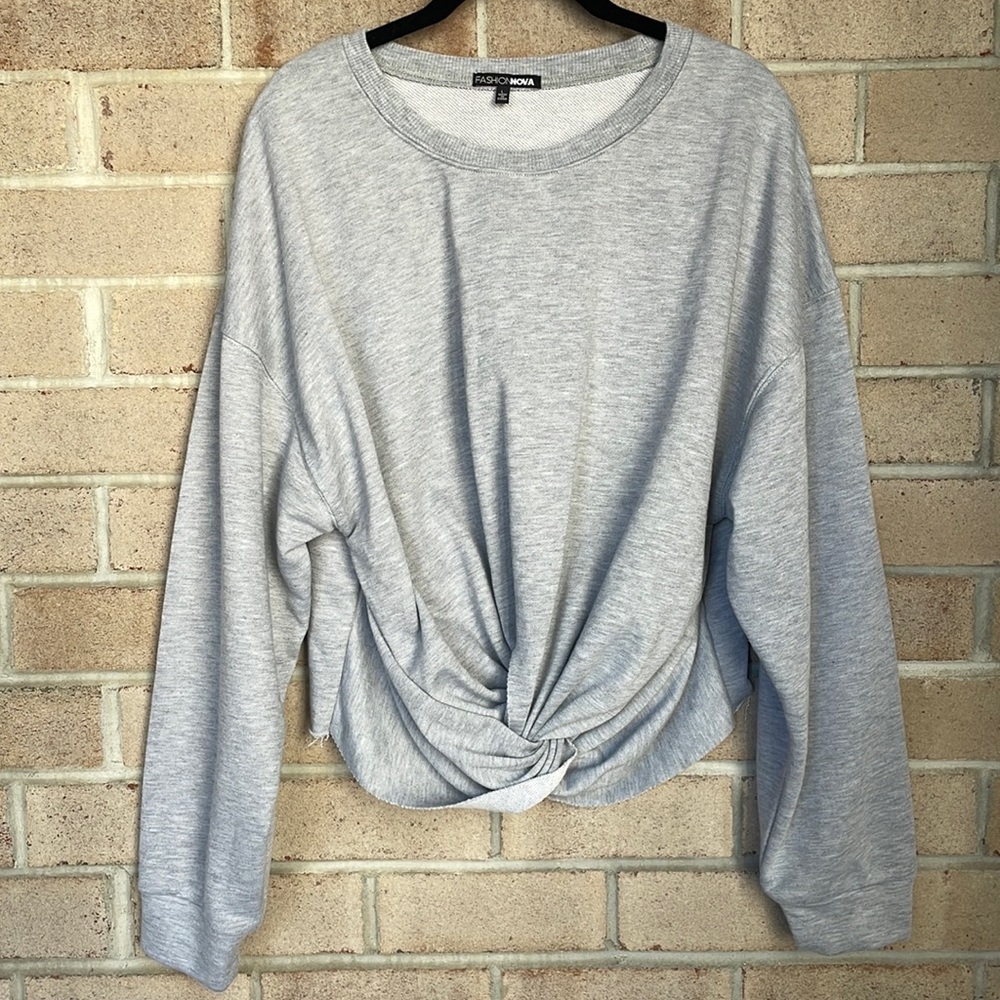 Fashion Nova Gray Twist-Front Sweatshirt